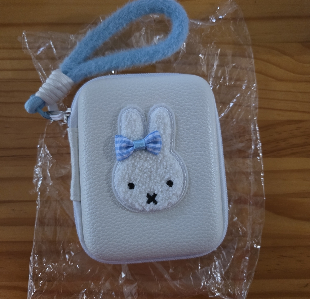 White Bunny Miffy Inspired Wristlet Hard Pouch with Blue Accent
